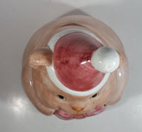 Pink Bear Wearing Santa Hat Ceramic Cookie Jar