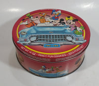 Walt Disney Classic Car and Mickey Mouse Cartoon Characters Themed Fancy Fun Cookies Red Round Tin Metal Container