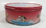Walt Disney Classic Car and Mickey Mouse Cartoon Characters Themed Fancy Fun Cookies Red Round Tin Metal Container