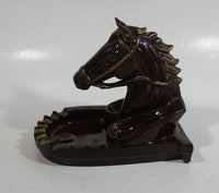 Vintage Horse Head Stallion 3D Sculpture Dark Brown Ceramic Glazed Ash Tray Made in Japan Smoking Collectible