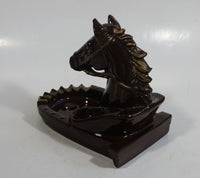 Vintage Horse Head Stallion 3D Sculpture Dark Brown Ceramic Glazed Ash Tray Made in Japan Smoking Collectible