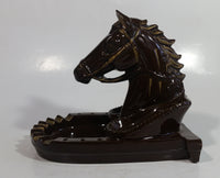 Vintage Horse Head Stallion 3D Sculpture Dark Brown Ceramic Glazed Ash Tray Made in Japan Smoking Collectible