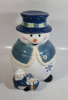 GKAO White and Blue Scarfed Snowman Ceramic Cookie Jar