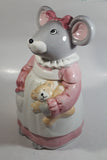 1990 House of Lloyd Grey Mouse in a Pink Dress Holding a Teddy Bear Ceramic Cookie Jar