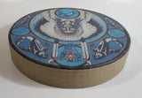 Rare Version Clarence A. Wells Port Simpson, B.C. Aboriginal Art Chief with Orca Whales, Salmon, and Buffalo Skull Blue Tone Deer Hide Rimmed Drum Print