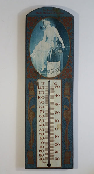 Rare Vintage Schlitz Beer with Woman Taylor Thermometer Large 7" x 23 1/2"" Wooden Wall Plaque Bar Pub Lounge Man Cave Collectible