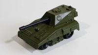 Vintage 1976 Lesney Matchbox Rolamatics No. 70 S.P Gun Tank Army Green Die Cast Toy Car Military Weaponry Vehicle with Moving Gun Made in England