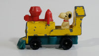 Vintage Aviva 1950, 1959, 1966 No. C17 Snoopy Locomotvie Train Engine Yellow Teal Red Die Cast Toy Car Vehicle Made in Hong Kong Peanuts Comic Strip Cartoon Collectible