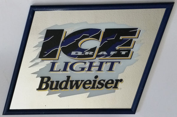 1994 Budweiser Cold Filtered Ice Draft Beer Black, Blue and White Slanted Pub Mirror 21" x 25" Anheuser-Busch