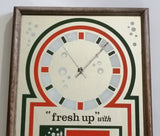 Vintage Hard To Find Rare Stamford Art "Fresh Up" with 7up "Ca Rivagote" Glass Mirror Wood Framed Soda Pop Beverage Advertising Clock 13 1/2" x 21"