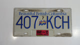 Beautiful British Columbia White with Blue Letters Vehicle License Plate 407 KCH