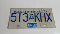Beautiful British Columbia White with Blue Letters Vehicle License Plate 513 KHX