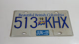 Beautiful British Columbia White with Blue Letters Vehicle License Plate 513 KHX