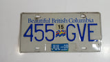 Beautiful British Columbia White with Blue Letters Vehicle License Plate 455 GVE