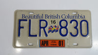 Beautiful British Columbia White with Blue Letters Vehicle License Plate FLR 830