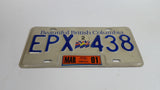 Beautiful British Columbia White with Blue Letters Vehicle License Plate EPX 438