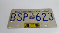 Beautiful British Columbia White with Blue Letters Vehicle License Plate BSP 623