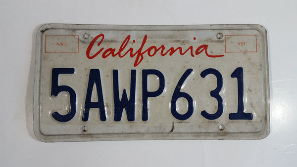 1996-97 California in Red on White with Blue Letters Vehicle License Plate 5AWP631