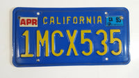 1980 to 1982 California Blue with Yellow Letters Vehicle License Plate 1MCX535