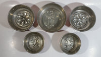 Set of 5 Vintage Copper Metal Jello Molds of Flower, Ornate Decor, and Man with Cane