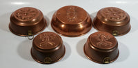 Set of 5 Vintage Copper Metal Jello Molds of Flower, Ornate Decor, and Man with Cane