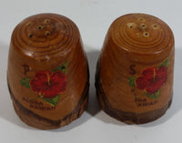 Hawaii "Aloha" Red Flower Themed Wood Salt and Pepper Shaker Set Souvenir Travel Collectible