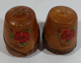 Hawaii "Aloha" Red Flower Themed Wood Salt and Pepper Shaker Set Souvenir Travel Collectible