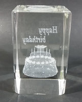 Happy Birthday Cake Themed Clear 3" Tall Lucite Clear Resin Paperweight