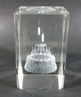 Happy Birthday Cake Themed Clear 3" Tall Lucite Clear Resin Paperweight