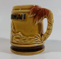 Hawaii Hula Girl Palm Trees Pineapples Ceramic Raised Relief Miniature 2 3/8" Tall Beer Stein Shaped Shot Glass