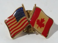 USA and Canada Waving Flags Enamel and Metal Pin