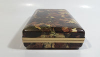 Vintage Brown Marble Textured Travel Jewelry Earring Organizer Hinged Case Box with Dark Yellow Felt Lining