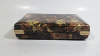 Vintage Brown Marble Textured Travel Jewelry Earring Organizer Hinged Case Box with Dark Yellow Felt Lining
