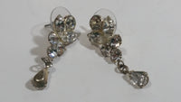 Clear Rhinestone Butterfly Design Dangle Drop Earrings