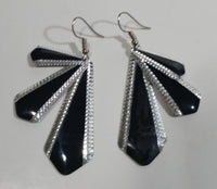 Art Deco Style Black 3 Tier Dangling Earrings