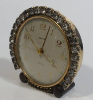 Vintage Semca 7 Jewels Rhinestone Gem Decorated Wind Up Alarm Clock - Needs Repair
