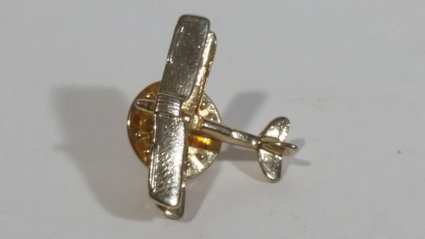 Airplane Plane Bi-Wing Shaped Gold Tone Metal Pin