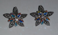 Blue and Iridescent Rhinestone 5 Point Star Shaped Earrings