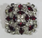 Sparkling Clear and Red Ruby Rhinestone Brooch