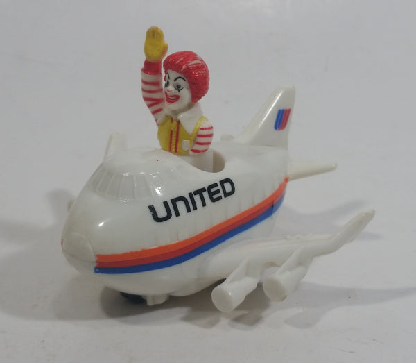 1991 McDonald's Ronald McDonald in United Airlines White Jumbo Jet Airplane Toy Vehicle