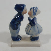 Vintage Delft Blue Holland Dutch Boy and Girl Kissing Hand Painted Ceramic Figurine