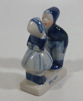 Vintage Delft Blue Holland Dutch Boy and Girl Kissing Hand Painted Ceramic Figurine