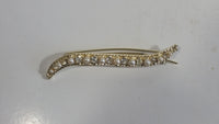 Clear Rhinestone and Faux Pearl Gold Tone Costume Jewelry Brooch