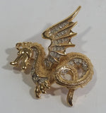 D'Orlan Clear Rhinestone Dragon Shaped Gold Tone Costume Jewelry Brooch