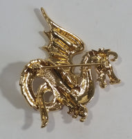 D'Orlan Clear Rhinestone Dragon Shaped Gold Tone Costume Jewelry Brooch