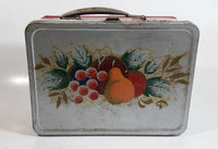 Vintage Thermos Brand Fruit Themed Red and Silver Tin Metal Lunch Box