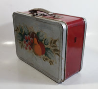 Vintage Thermos Brand Fruit Themed Red and Silver Tin Metal Lunch Box