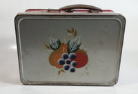 Vintage Thermos Brand Fruit Themed Red and Silver Tin Metal Lunch Box