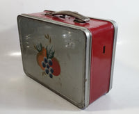 Vintage Thermos Brand Fruit Themed Red and Silver Tin Metal Lunch Box
