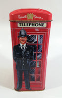 Russel Stover English Caramels 7" Tall Red British London England Phone Booth Shaped Tin Metal Coin Bank Canister